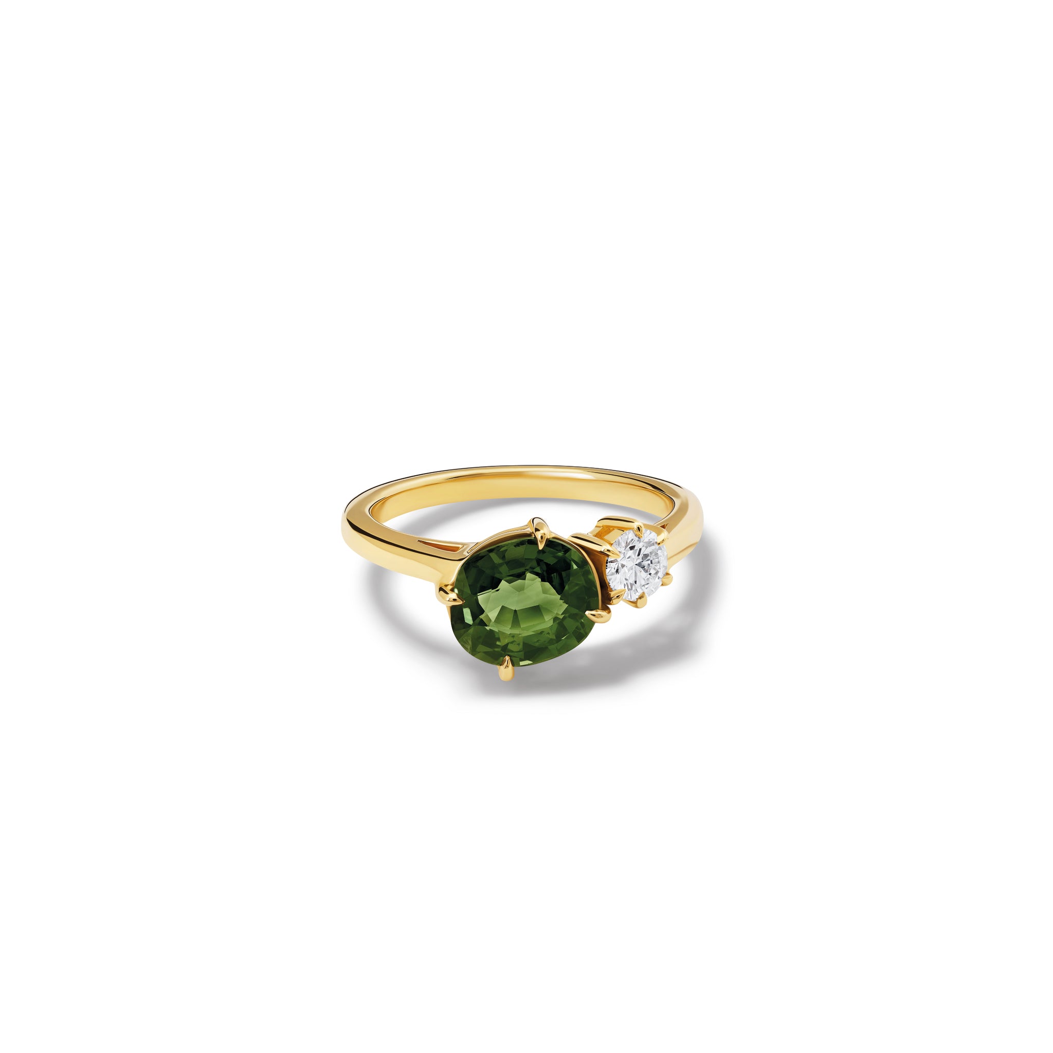 Toi et Moi Engagement Ring 18ct Yellow Gold - Green Sapphire & Diamond