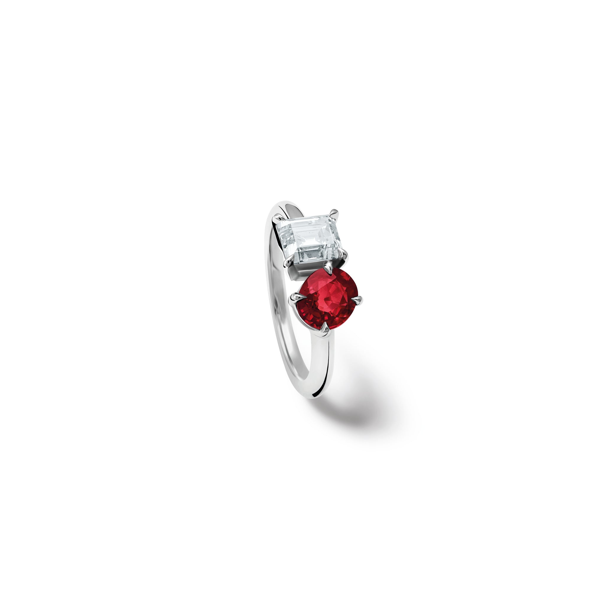 Toi et Moi Engagement Ring 18ct White Gold - Ruby & Diamond