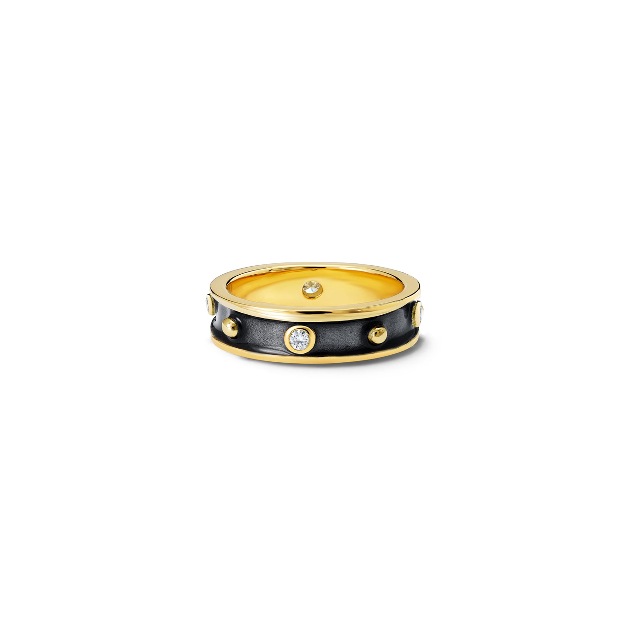 Decimus Ring 18ct Yellow Gold - Black Enamel & Diamond