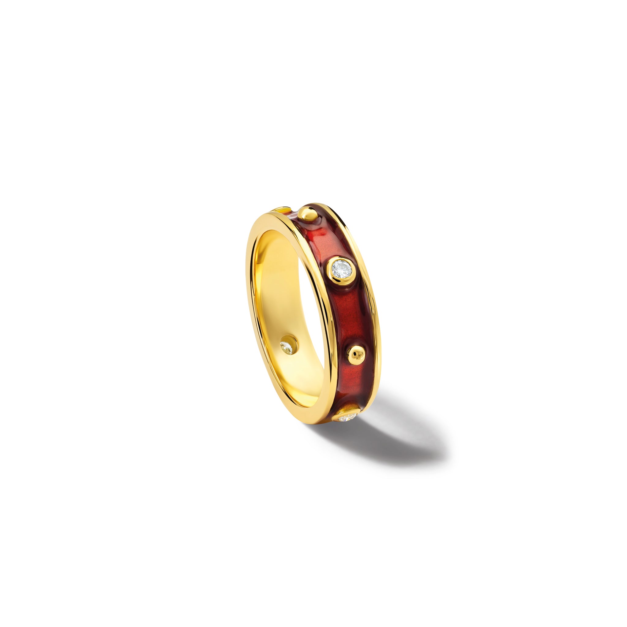 Decimus Ring 18ct Yellow Gold - Red Enamel & Diamond