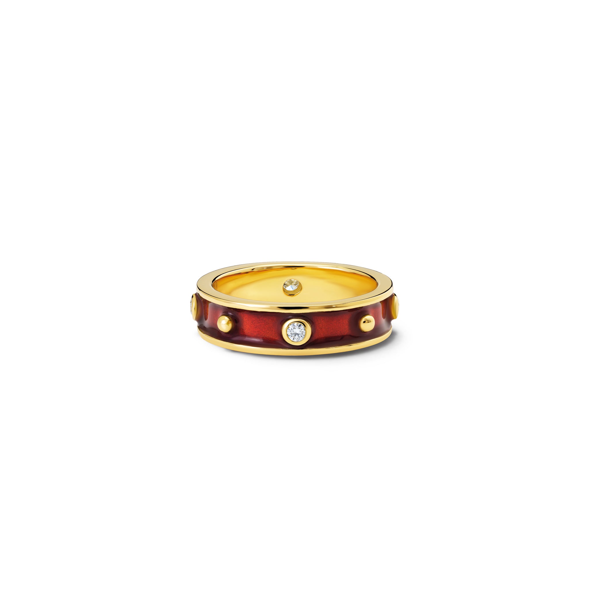 Decimus Ring 18ct Yellow Gold - Red Enamel & Diamond