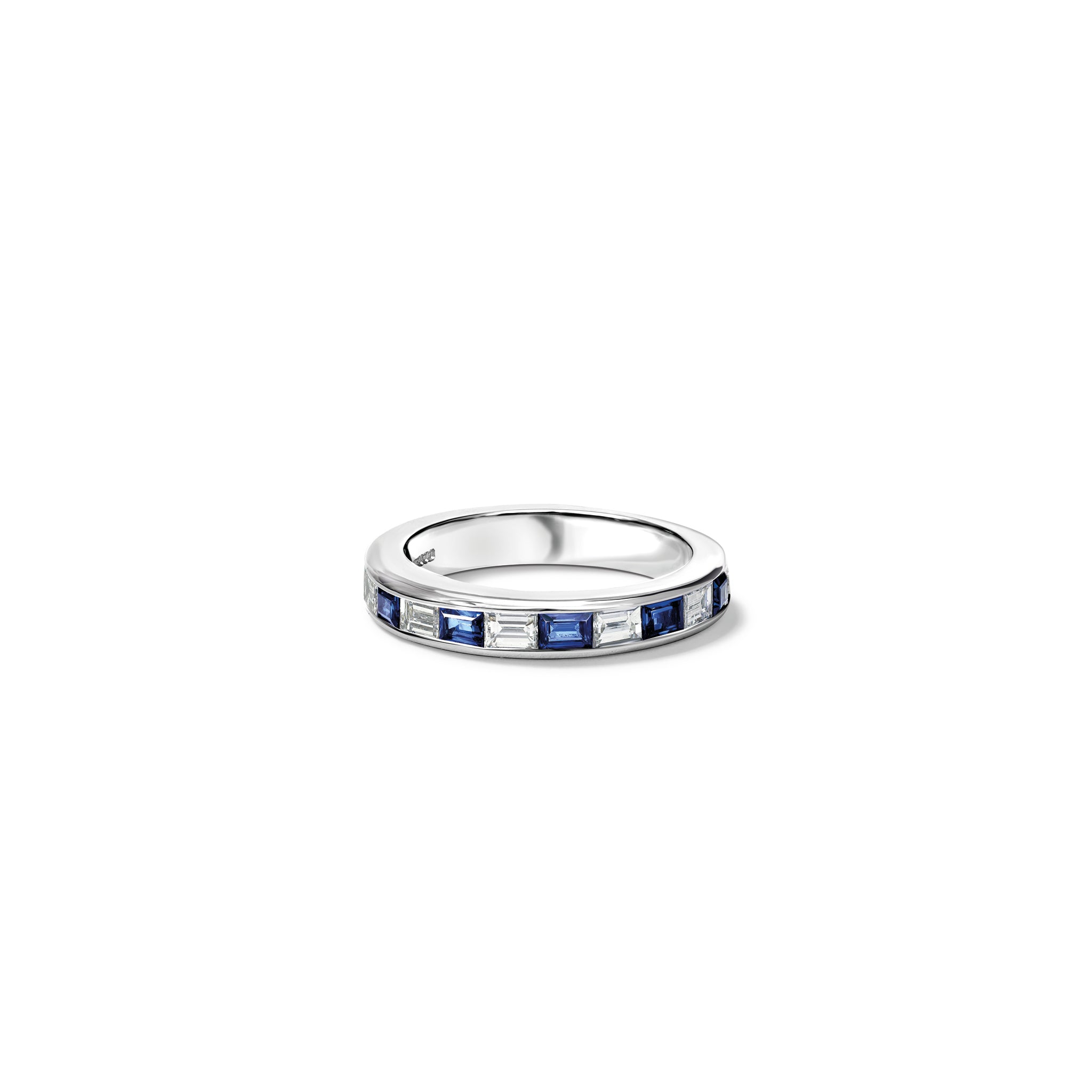 Handcrafted 18ct yellow gold half eternity ring with sapphires and diamonds.