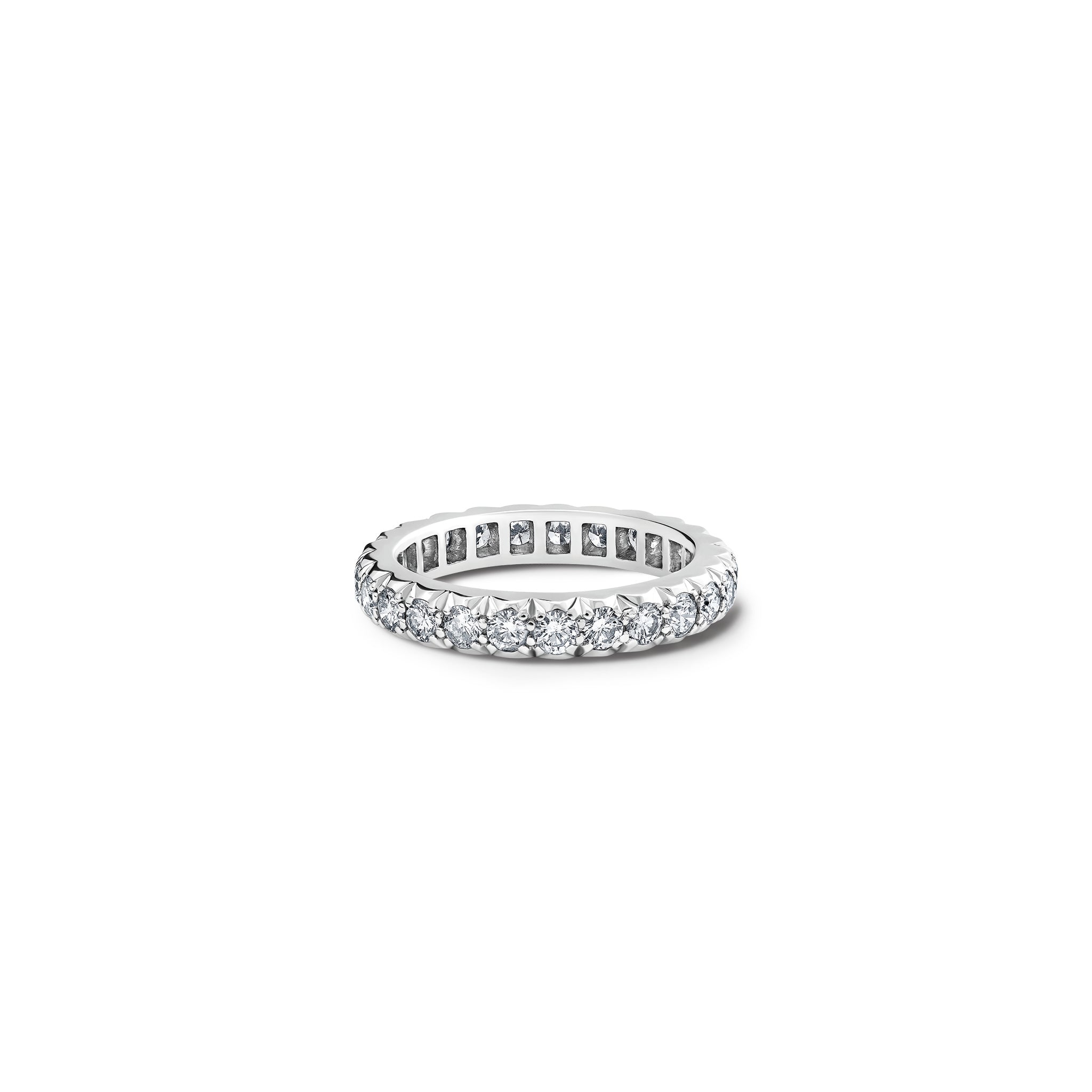 Handcrafted 18ct white gold eternity ring with diamonds.
