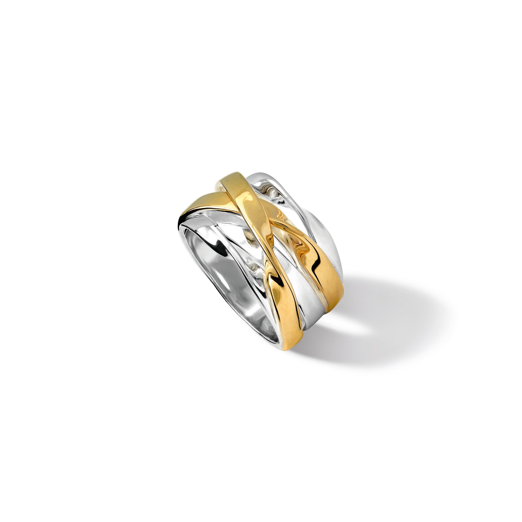 Handcrafted sterling silver and yellow gold ring featuring a nest of tagliatelle.
