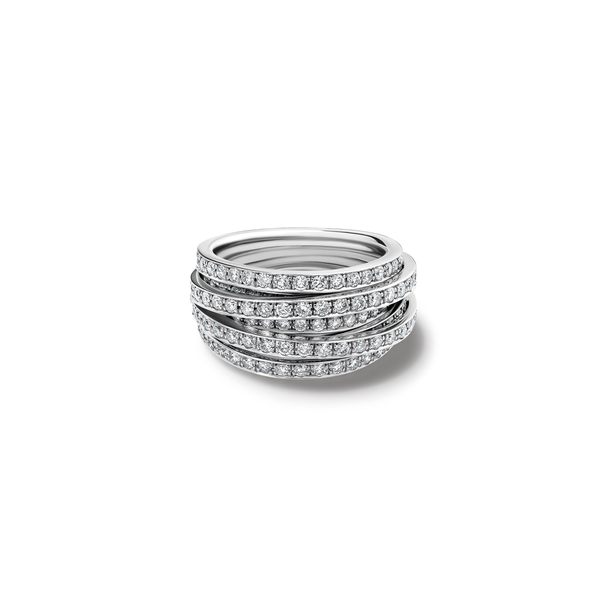 Handcrafted 18ct white ring featuring a nest of tagliatelle with diamonds.
