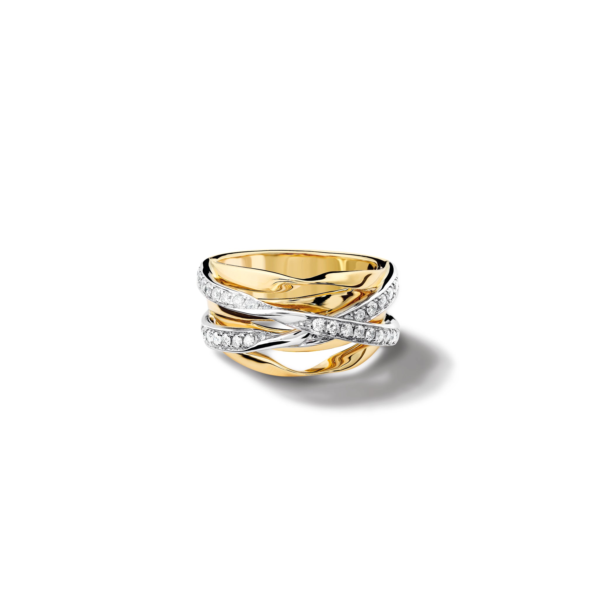 Tagliatelle Ring 18ct Yellow & White Gold - Diamond Pavé