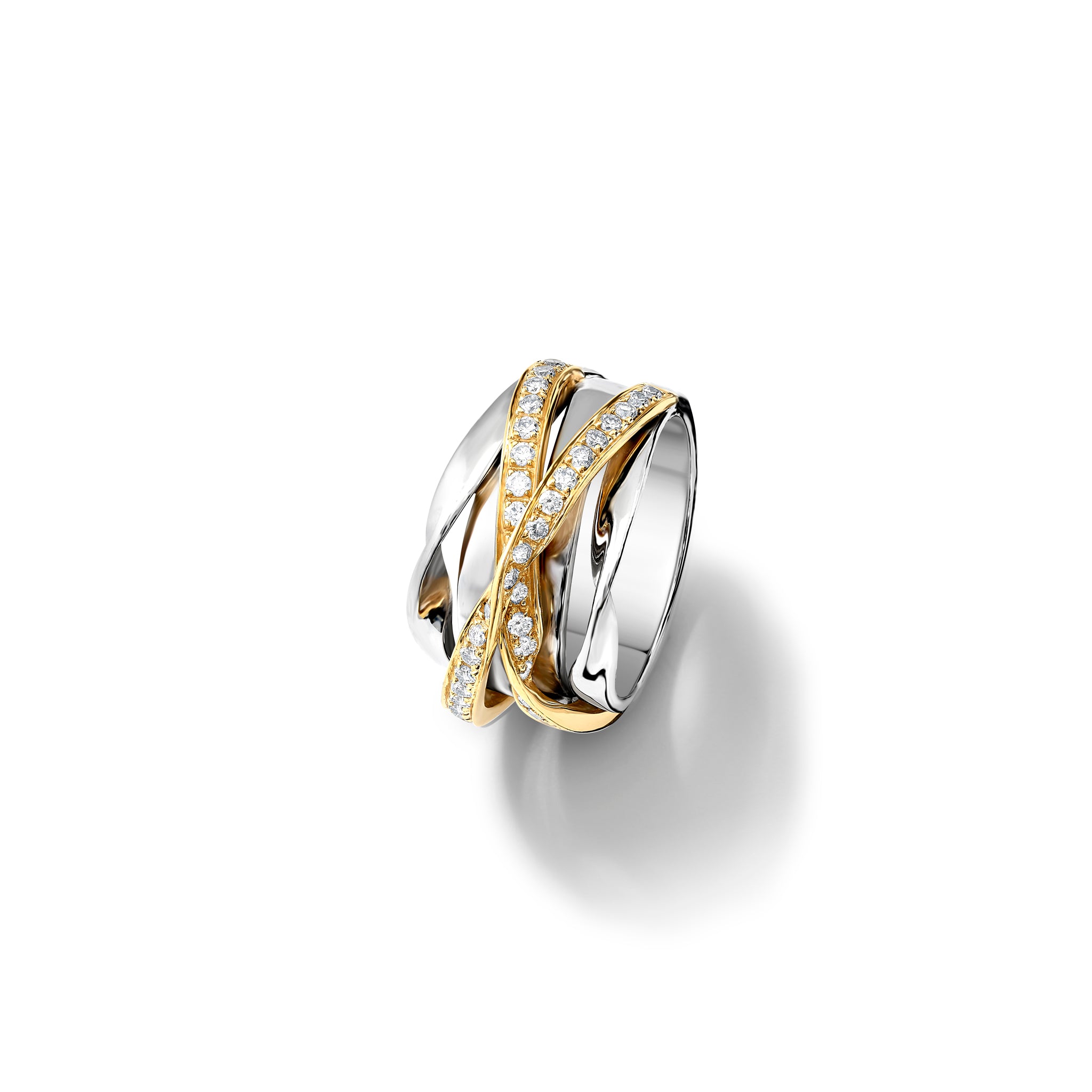 Tagliatelle Ring 18ct White & Yellow Gold - Diamond Pavé