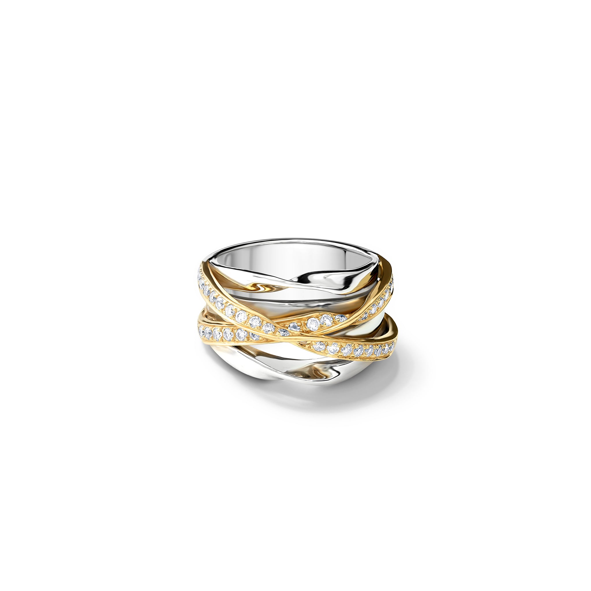 Tagliatelle Ring 18ct White & Yellow Gold - Diamond Pavé