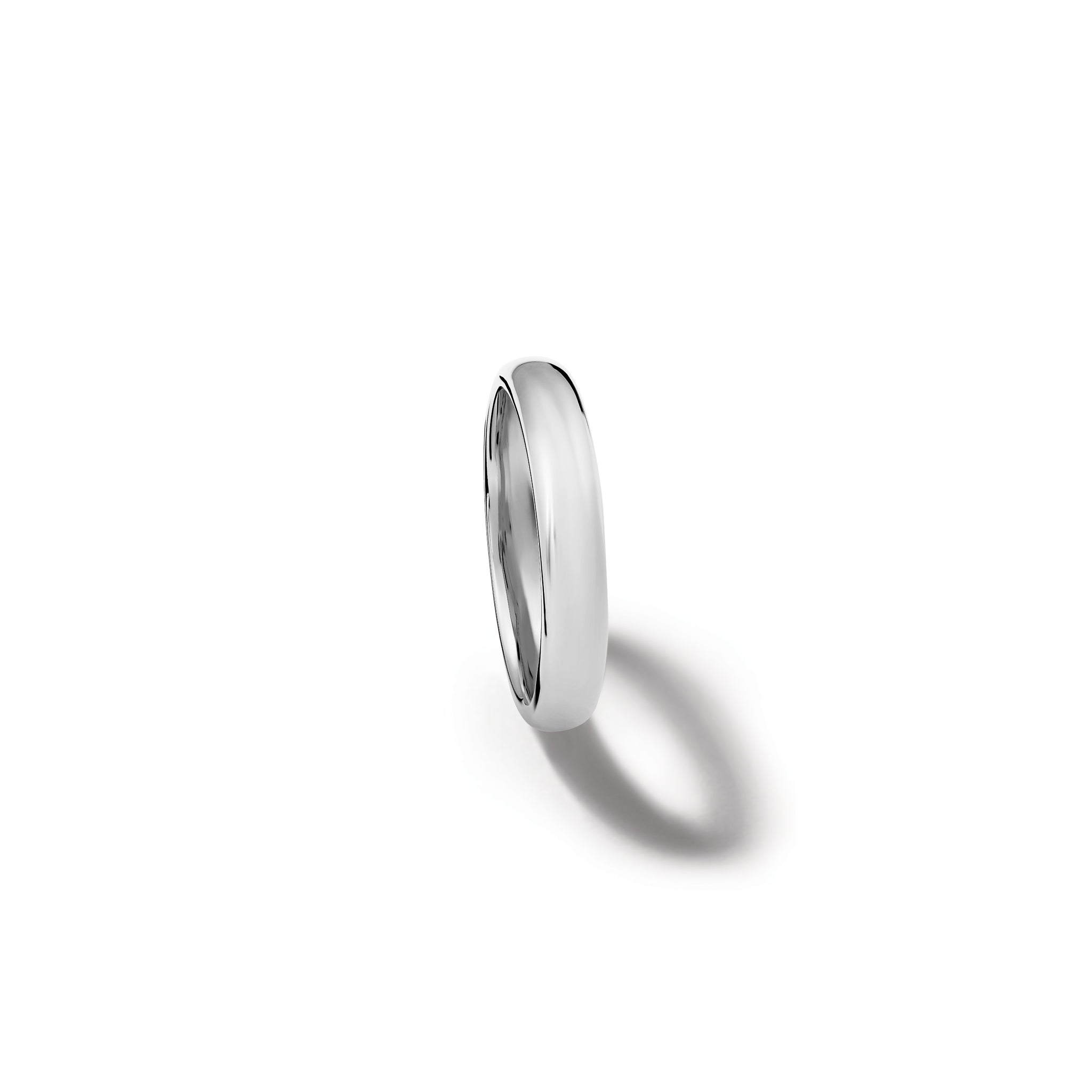 Handcrafted 18ct white gold wedding band with a width of 4mm.