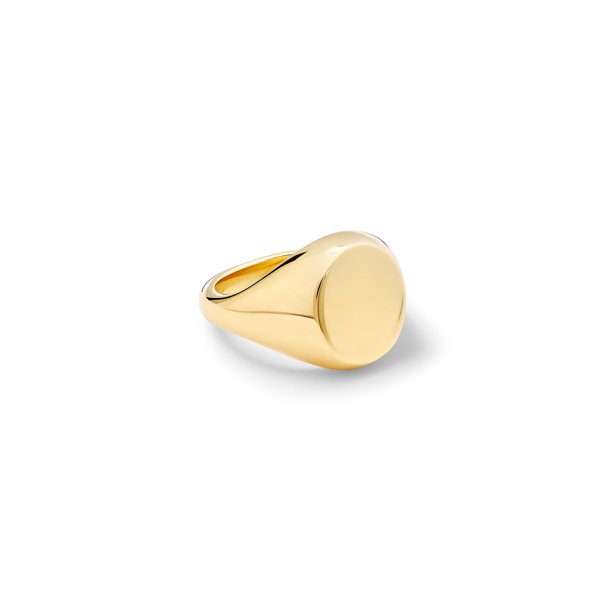 Handcrafted yellow gold signet ring featuring a medium oval shape.