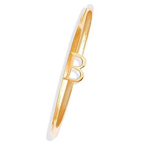 Handcrafted yellow gold bangle with a central yellow gold letter B accent.