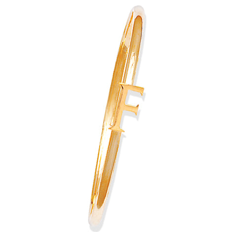 Handcrafted yellow gold bangle with a central yellow gold letter F accent.