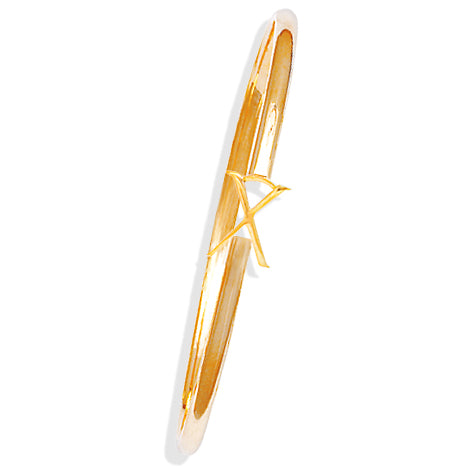 Handcrafted yellow gold bangle with a central yellow gold letter X accent.