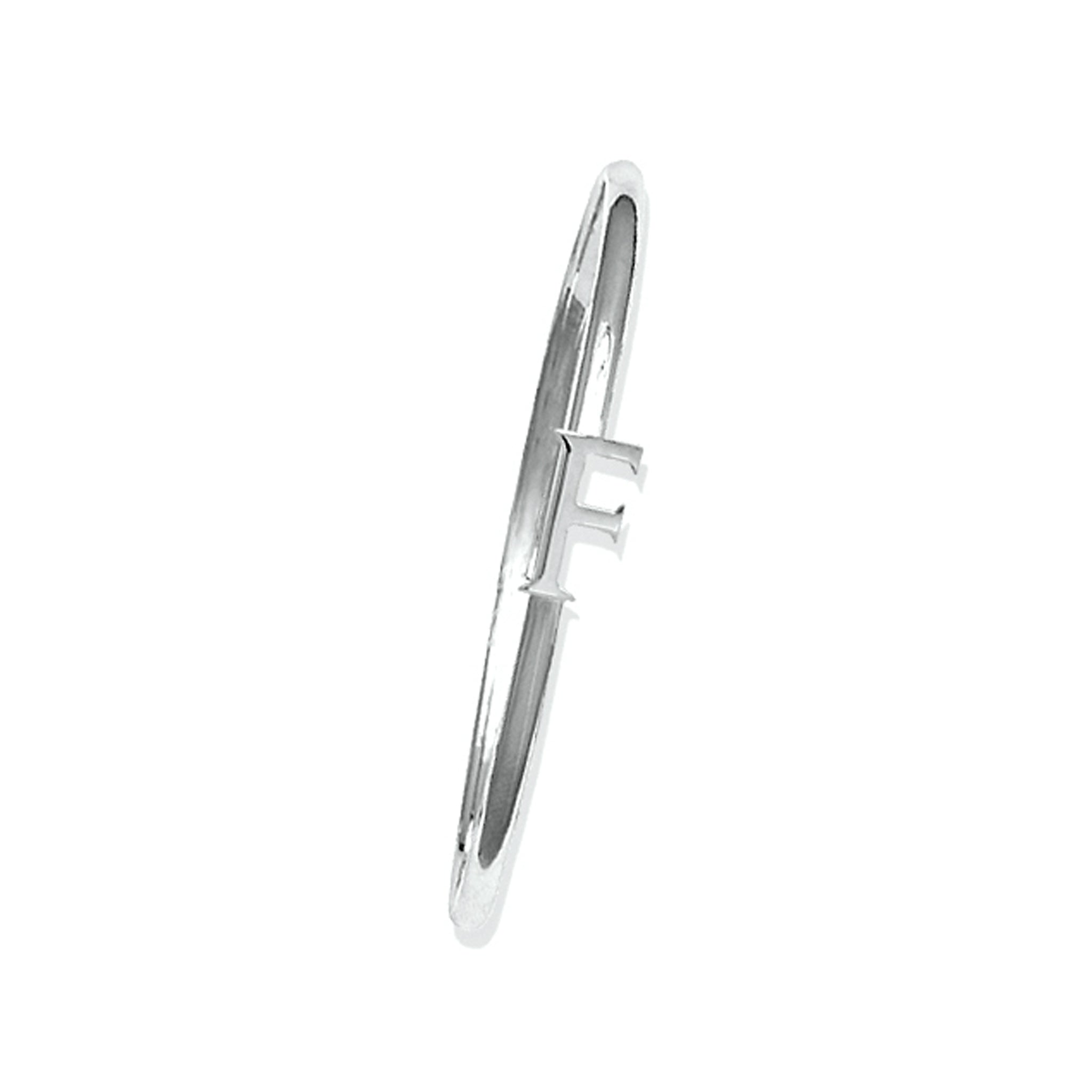 Handcrafted sterling silver bangle with a central silver letter F accent.