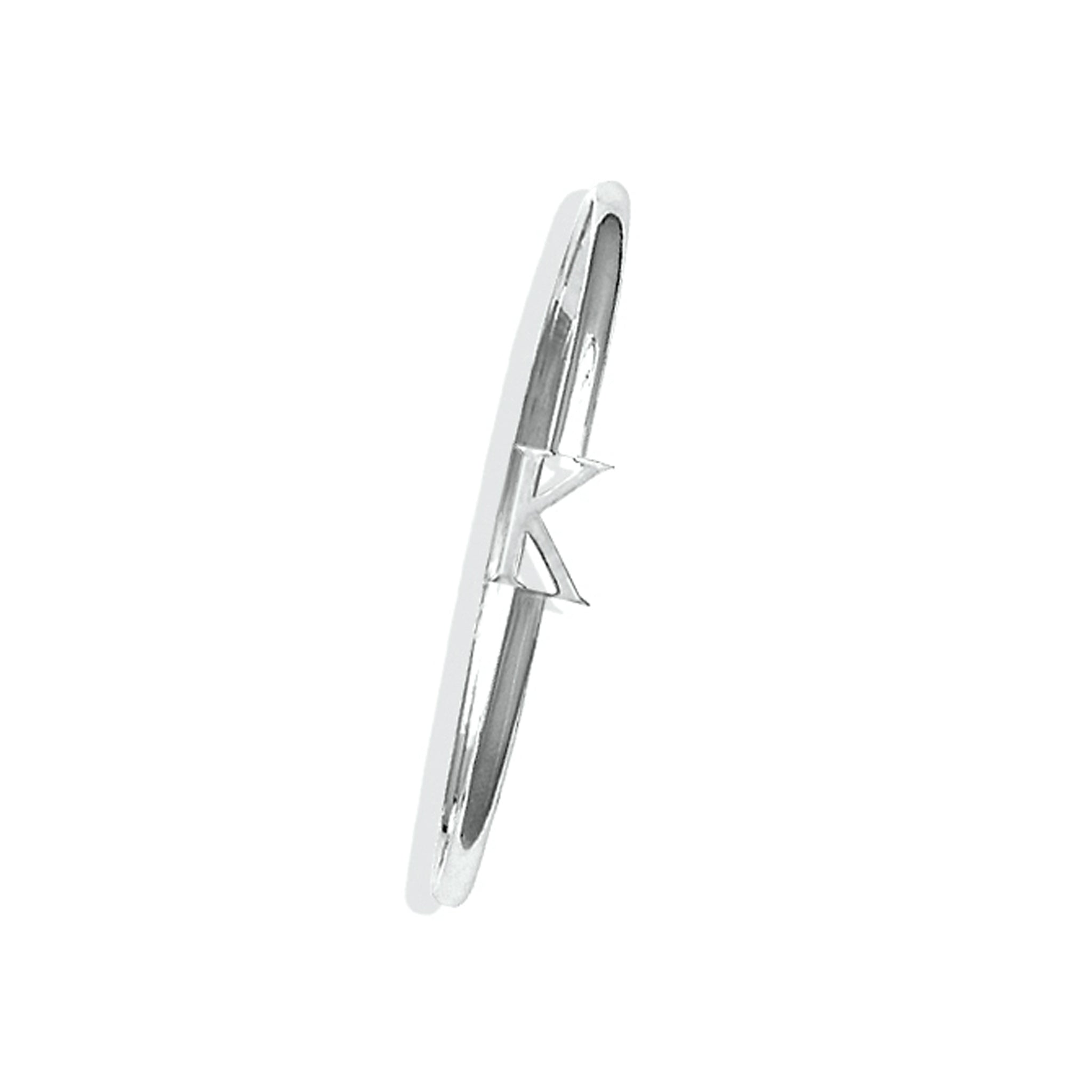 Handcrafted sterling silver bangle with a central silver letter K accent.