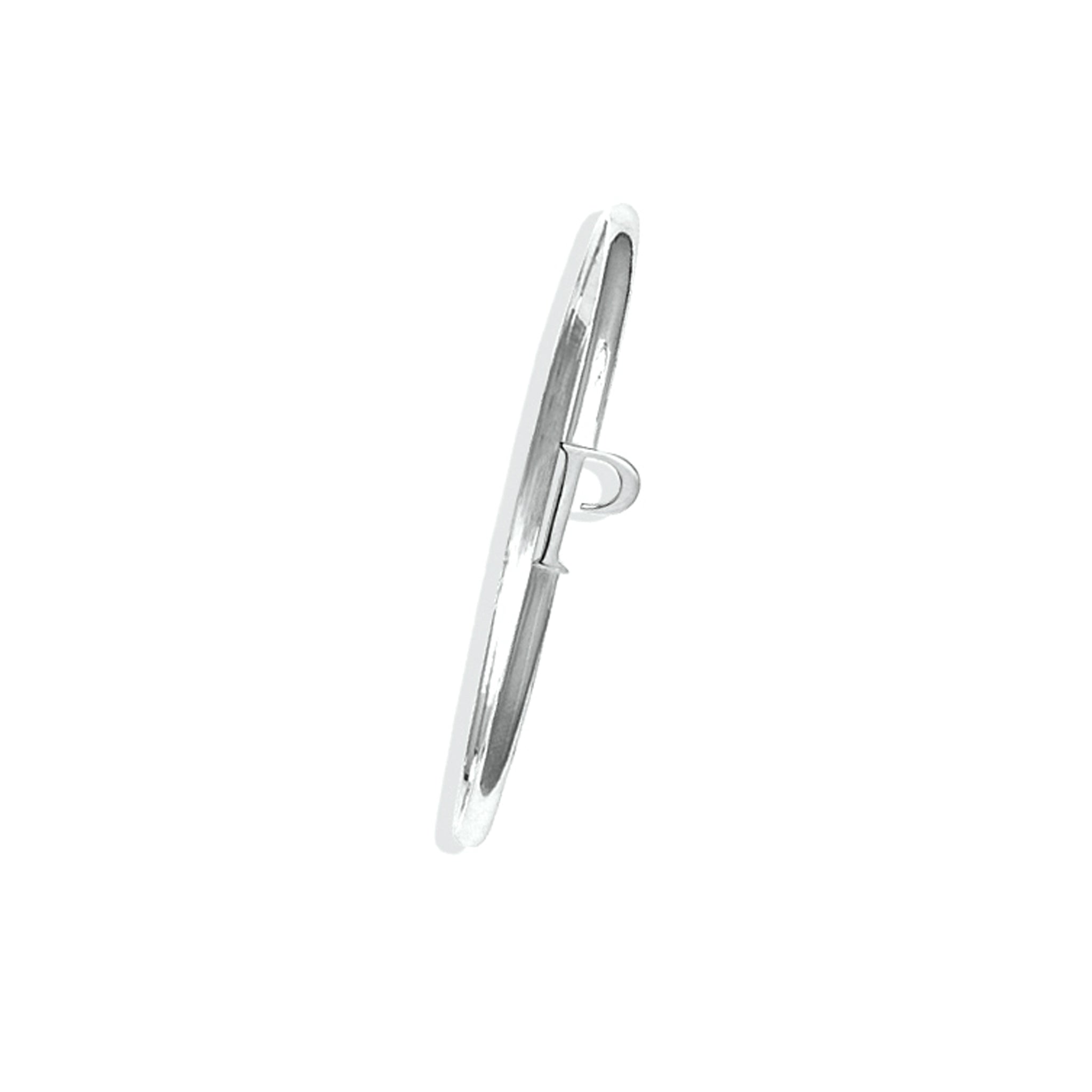 Handcrafted sterling silver bangle with a central silver letter P accent.