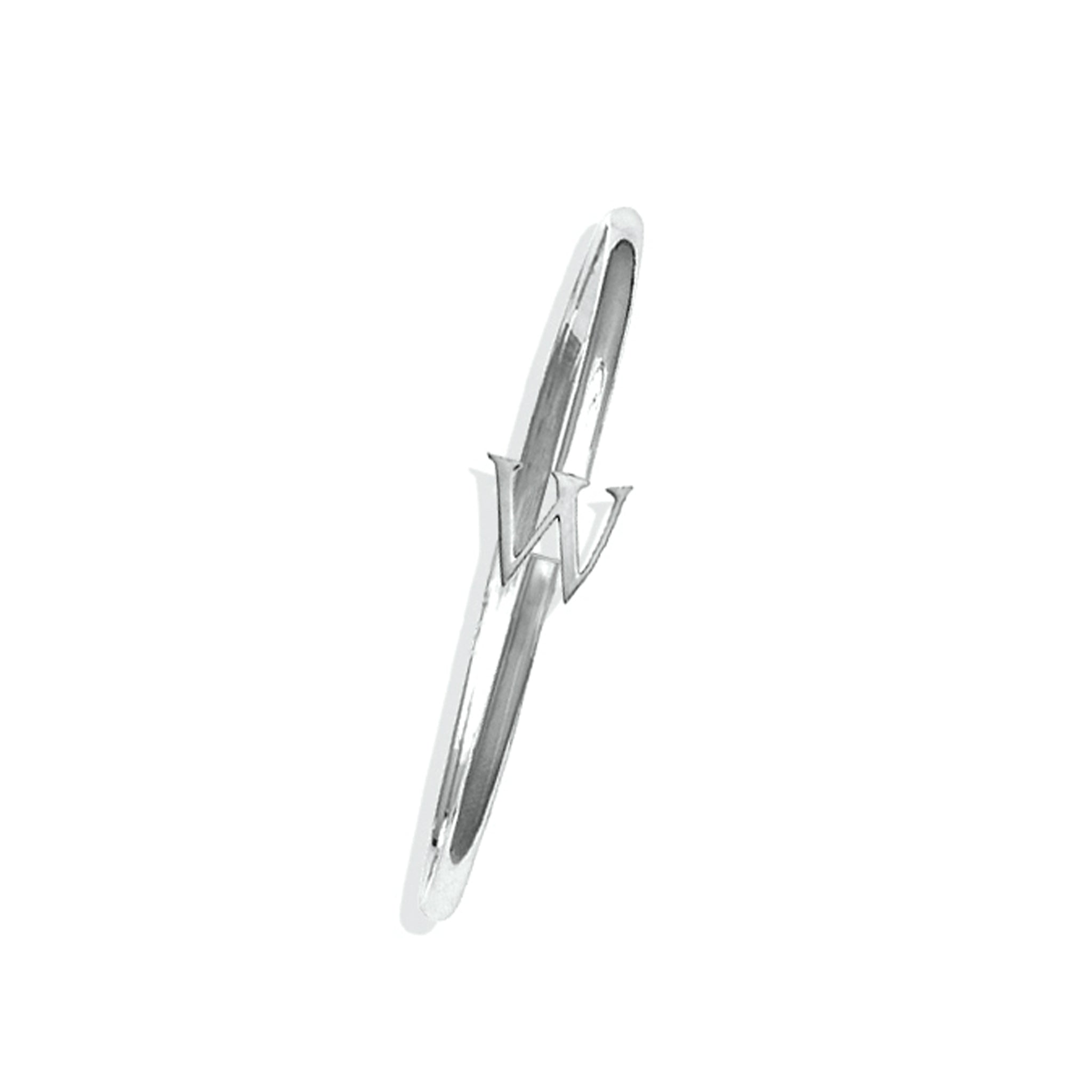 Handcrafted sterling silver bangle with a central silver letter W accent.