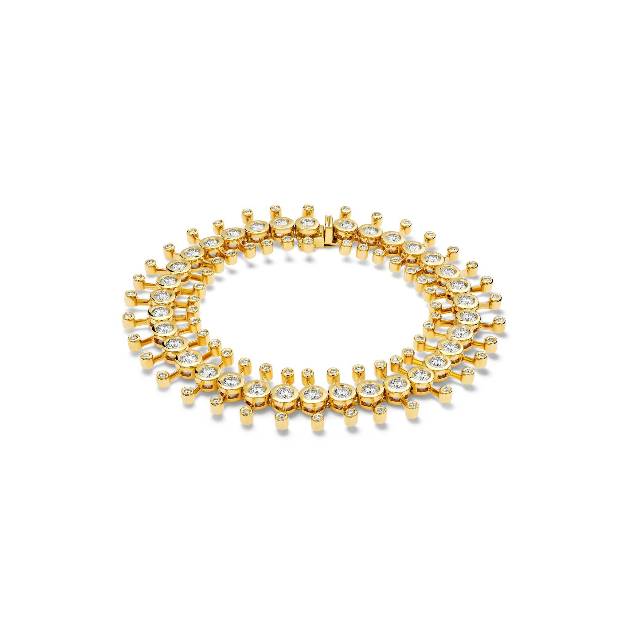 Handcrafted 18ct yellow gold bracelet featuring stems of diamonds.