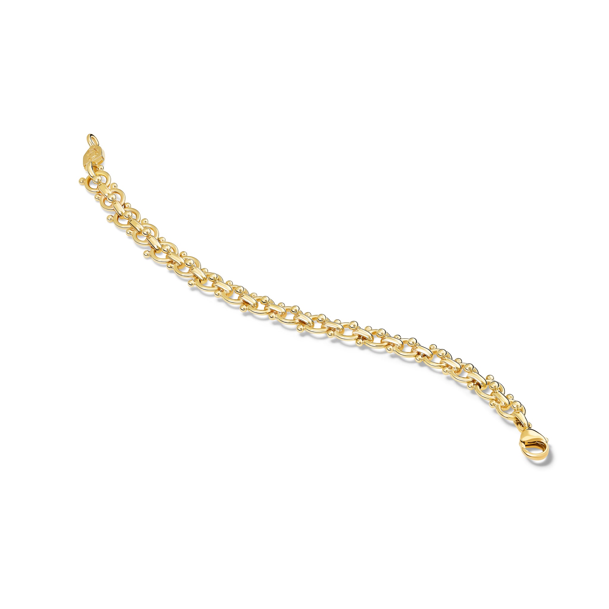 Handcrafted yellow gold bracelet with links and small beads. 