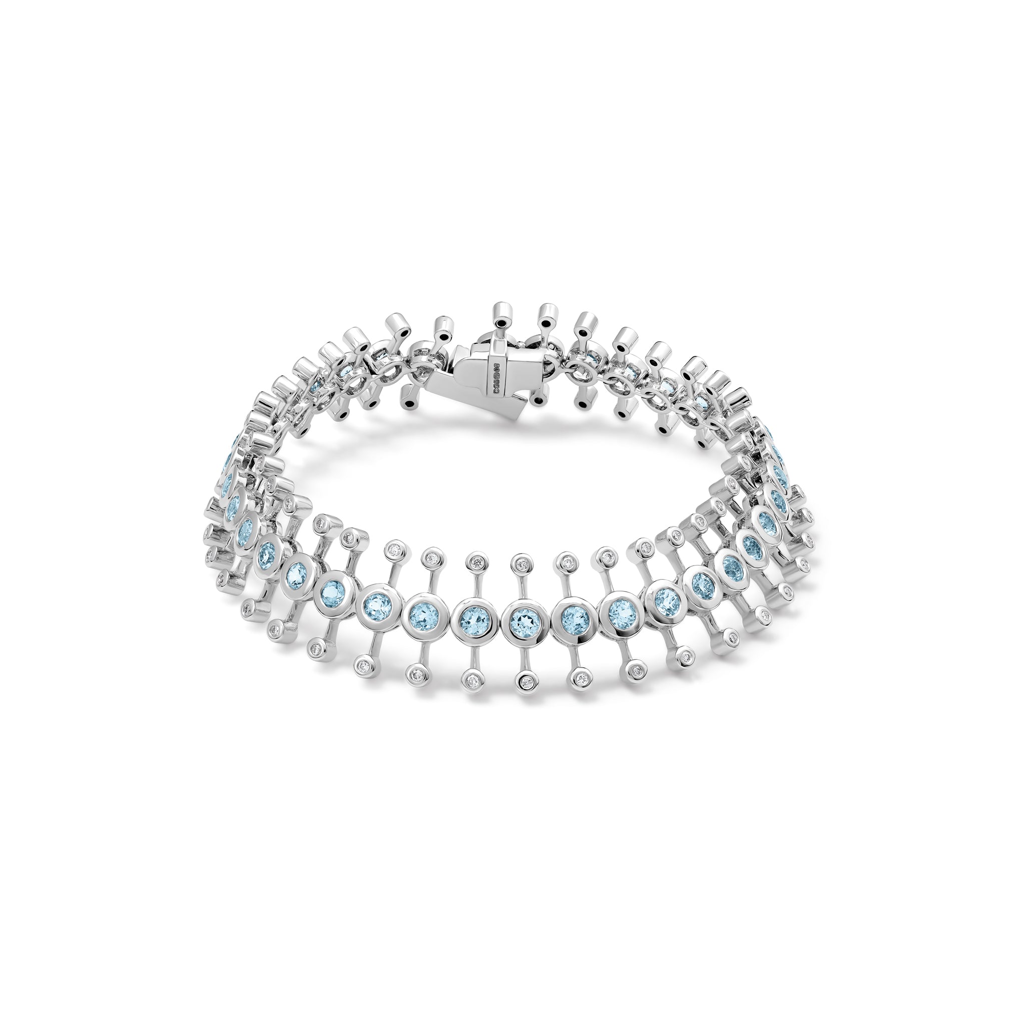 Handcrafted 18ct white gold bracelet featuring stems of aquamarines and diamonds.