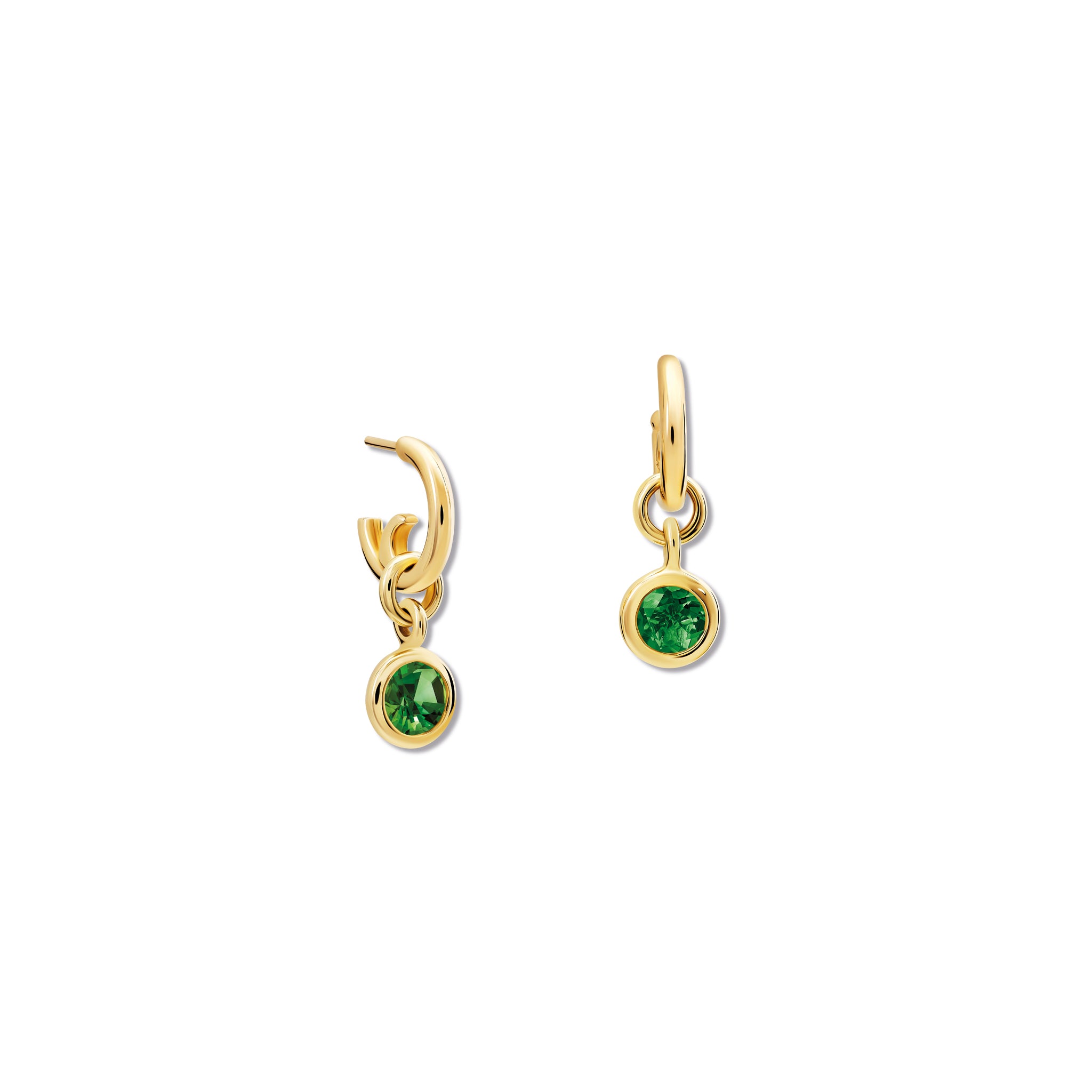 Handcrafted round yellow gold earring drops with chrome diopside.