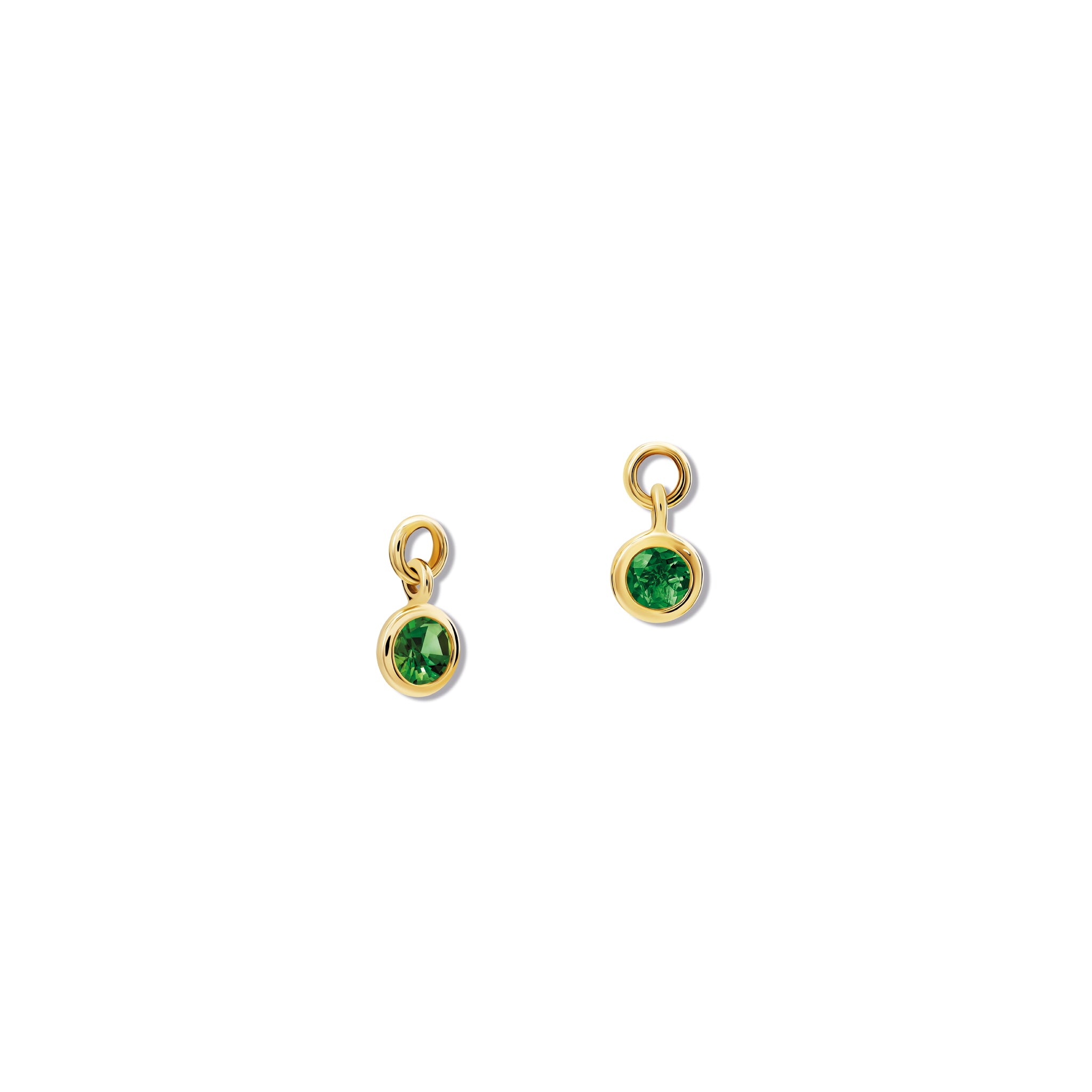 Handcrafted round yellow gold earring drops with chrome diopside.