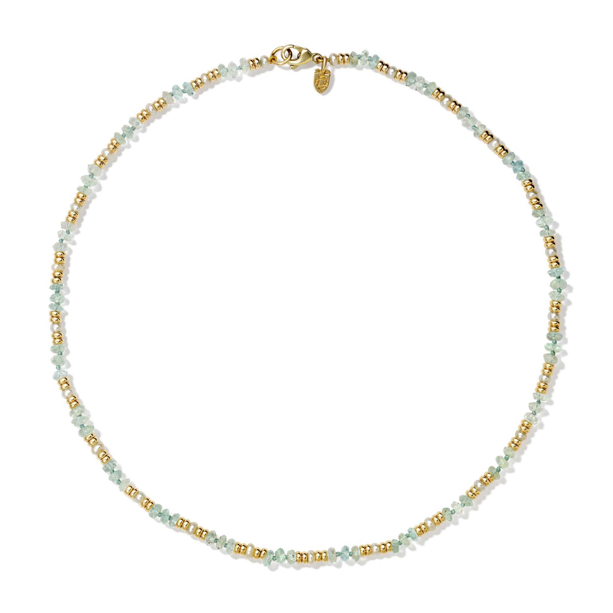 Serena Necklace Yellow Gold - Aquamarine & Pearl