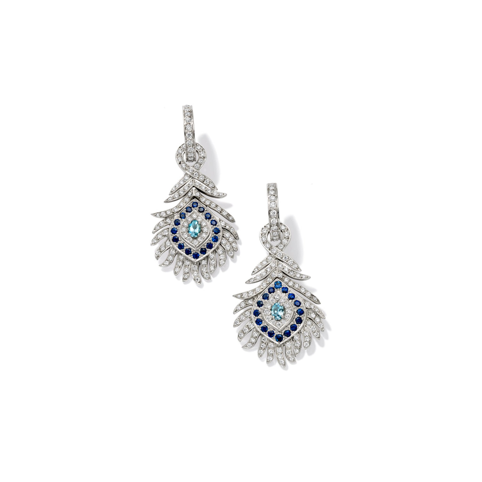 Peacock Octavia Earring Drops 18ct White Gold - Sapphire, Aquamarine and Diamond