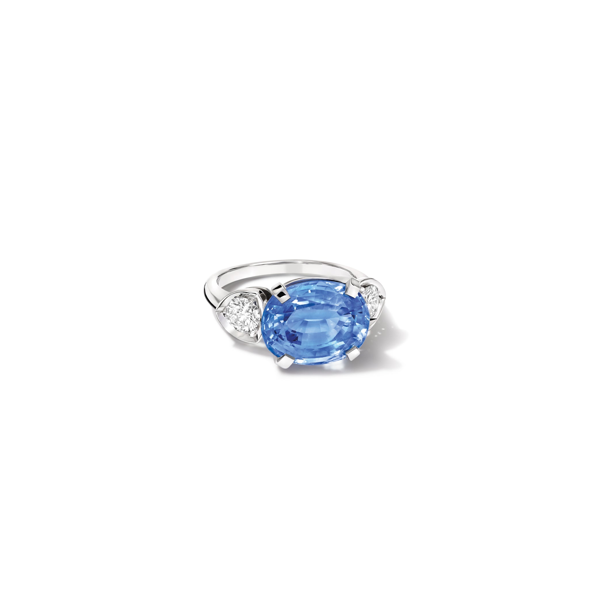 Katie Horizontal Engagement Ring 18ct White Gold - Blue Sapphire & Diamond