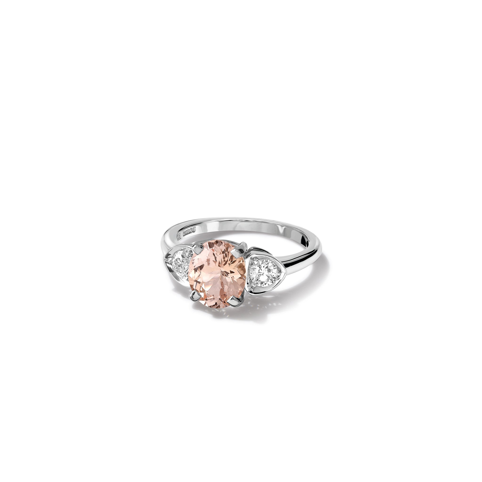 Katie Oval Engagement Ring 18ct White Gold - Peach Sapphire & Diamond