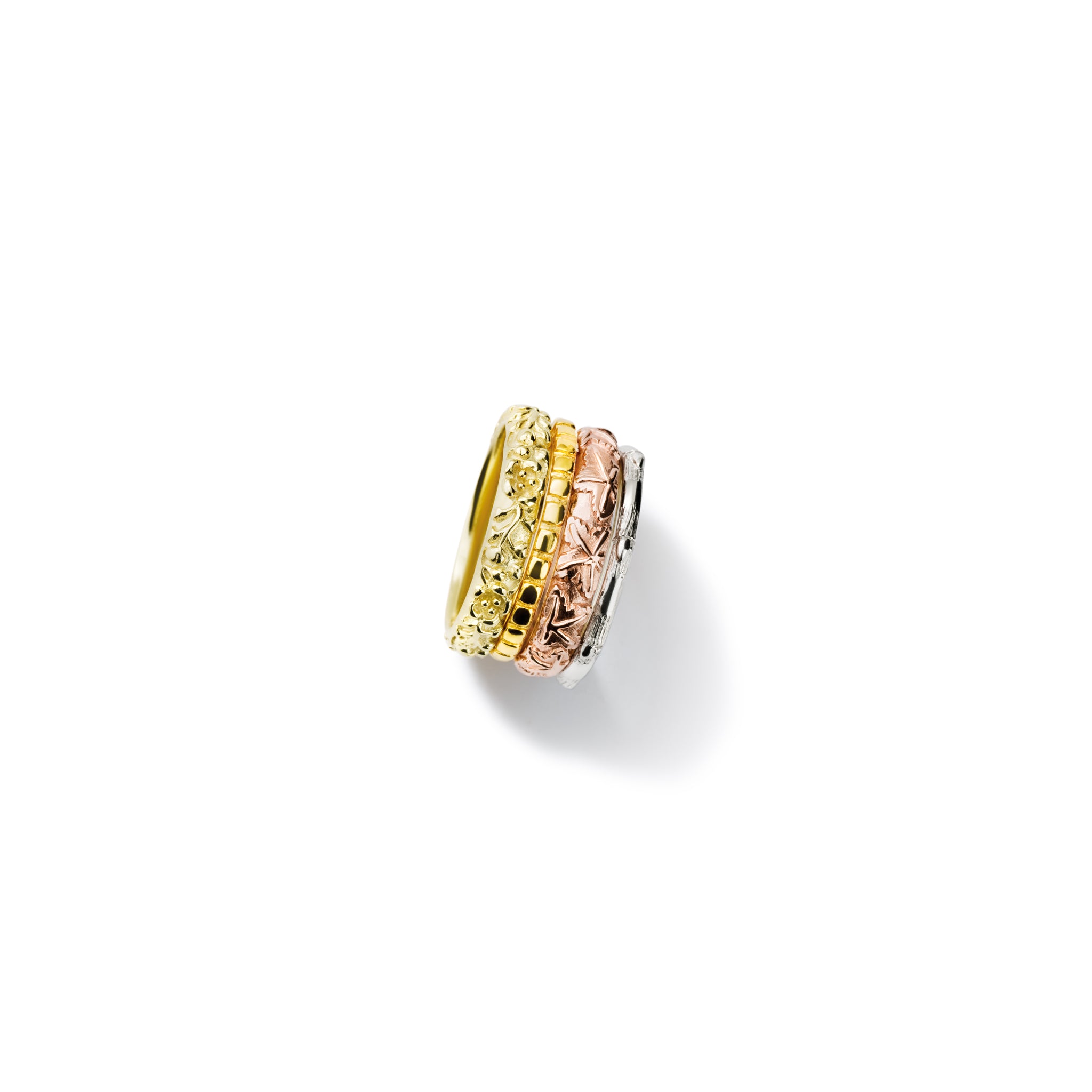 Handcrafted mixed metal ring designed with the intricate pattern and texture of the seasons in Japan.