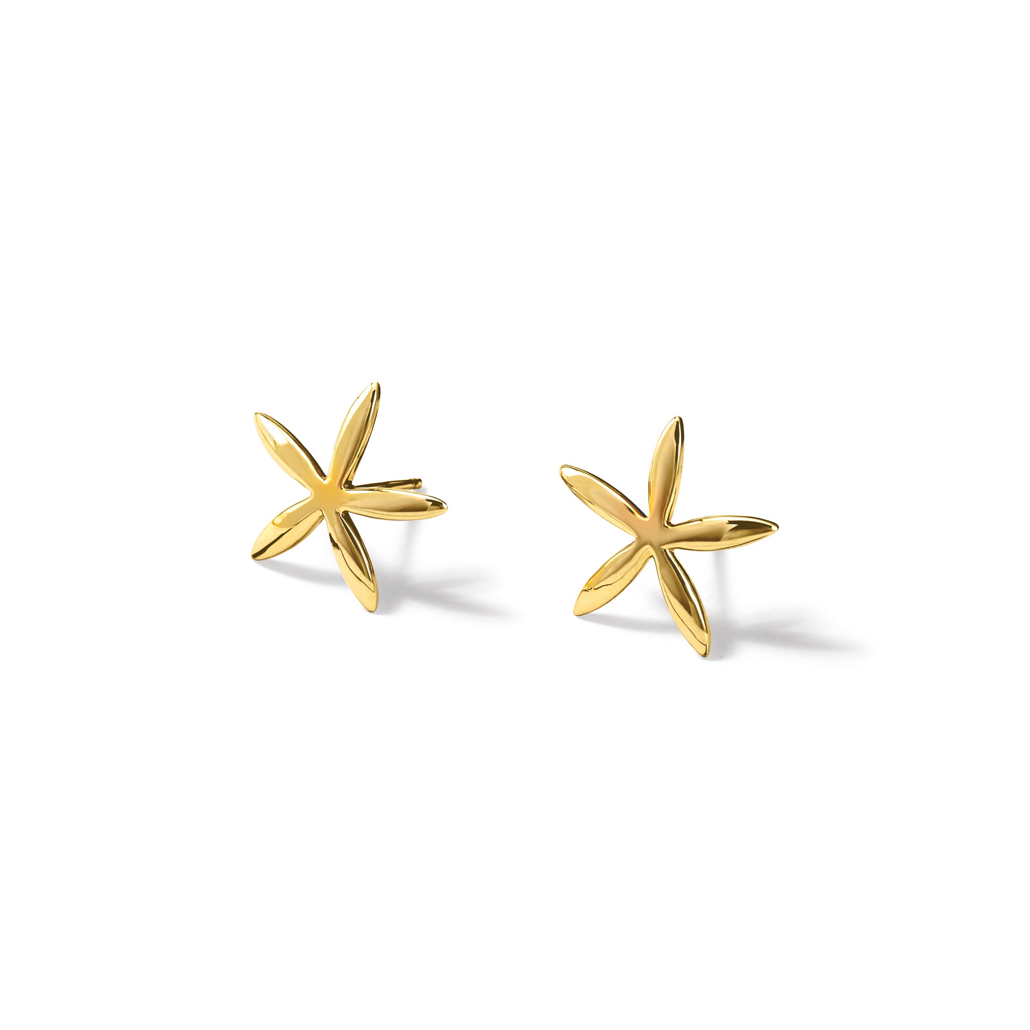 Handcrafted yellow gold earrings in a starfish shape.