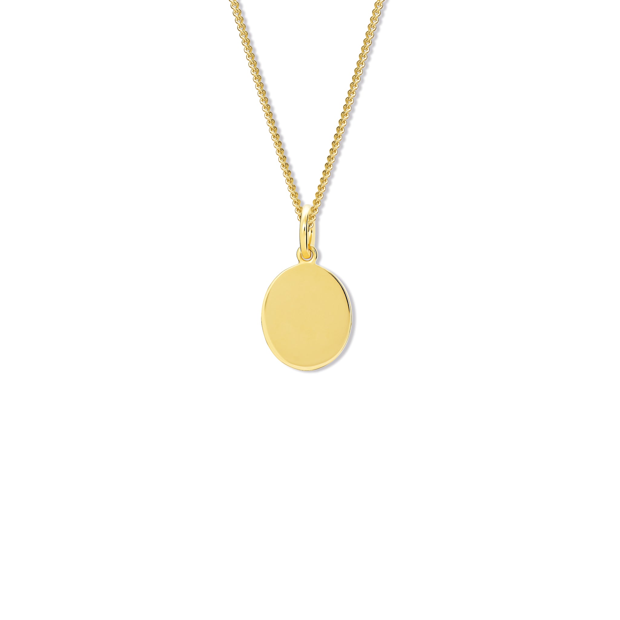 Handcrafted yellow gold round necklace pendant.