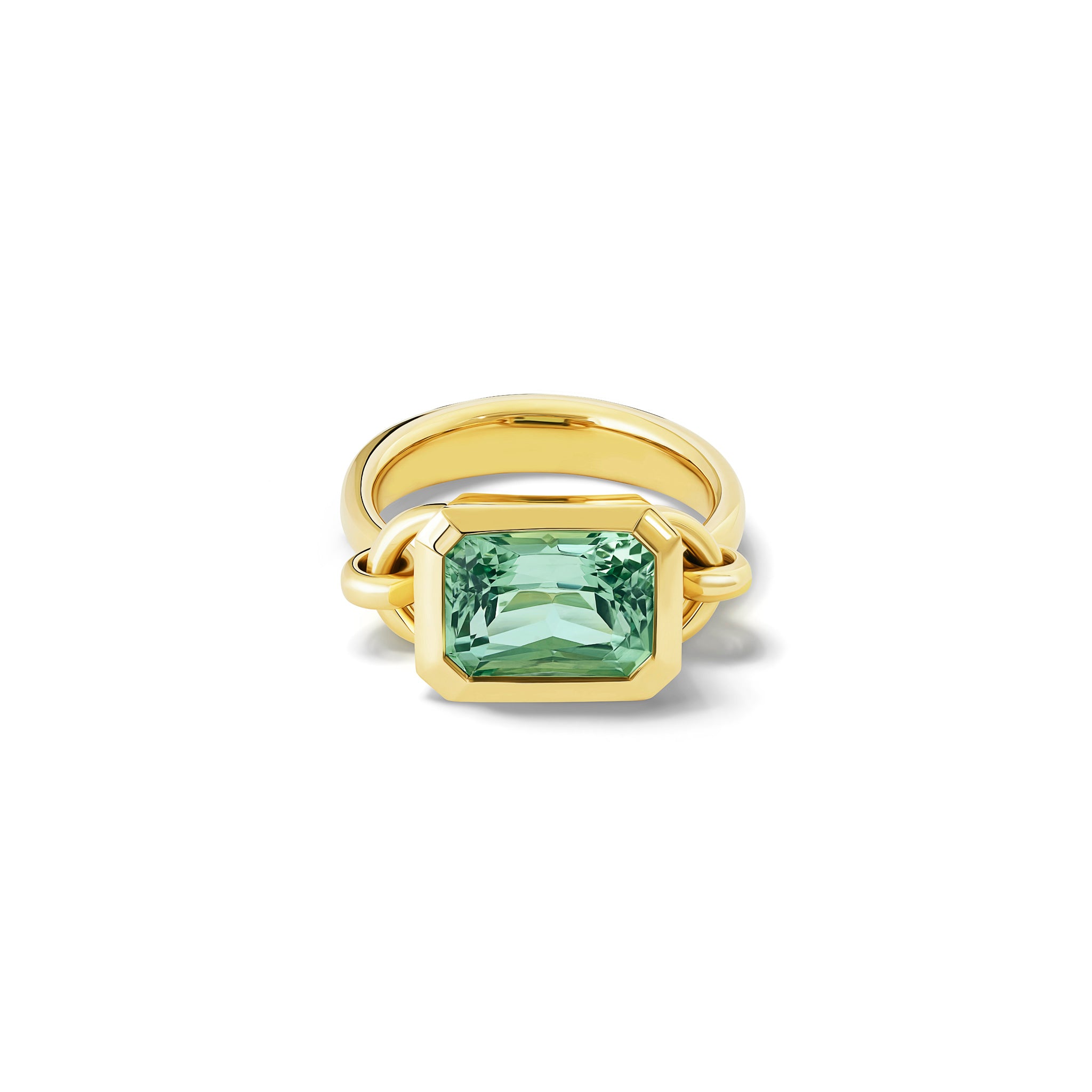 Baguette Large Ring 18ct Yellow Gold - Green Blue Aquamarine