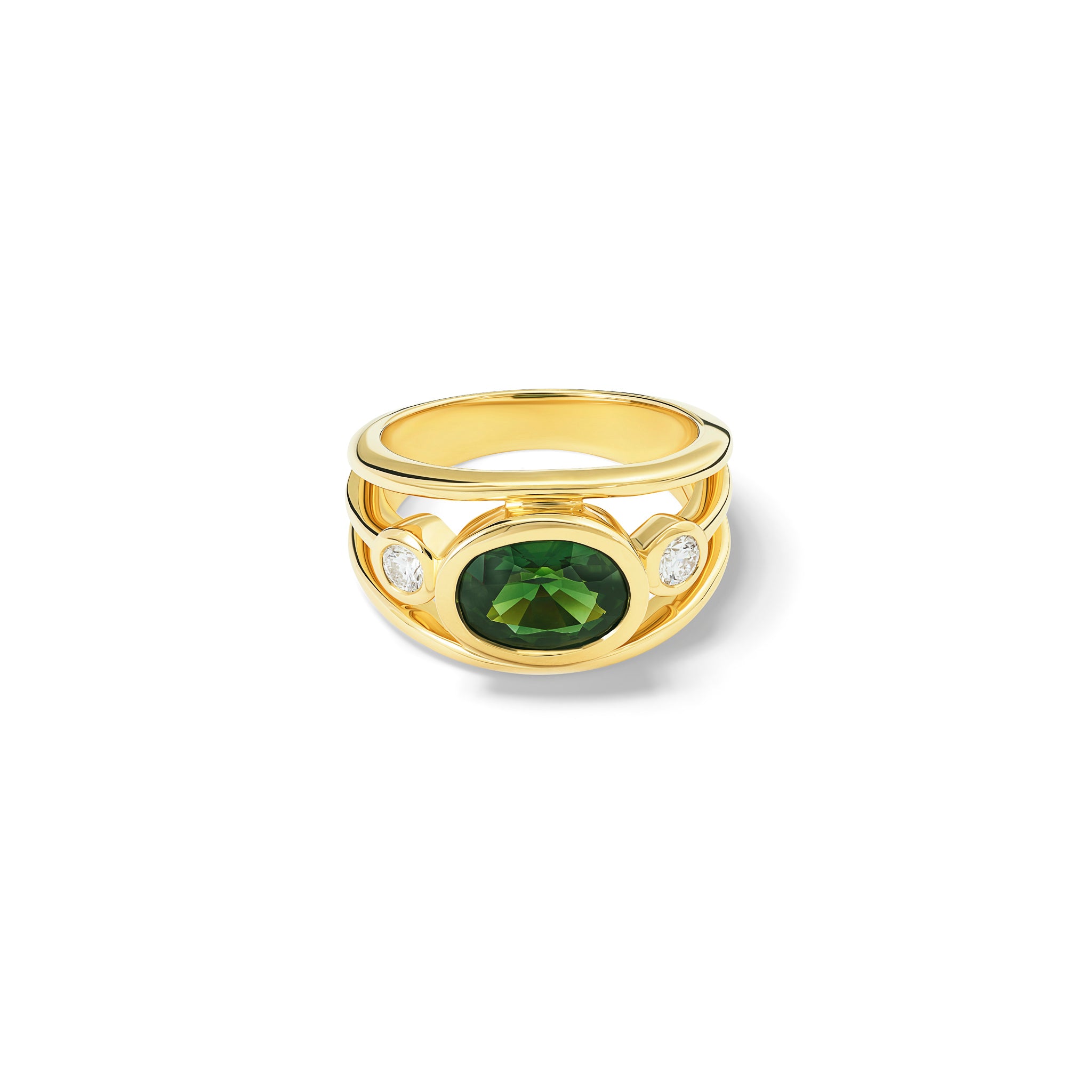 Aeneus Ring 18ct Yellow Gold - Green Sapphire & Diamond