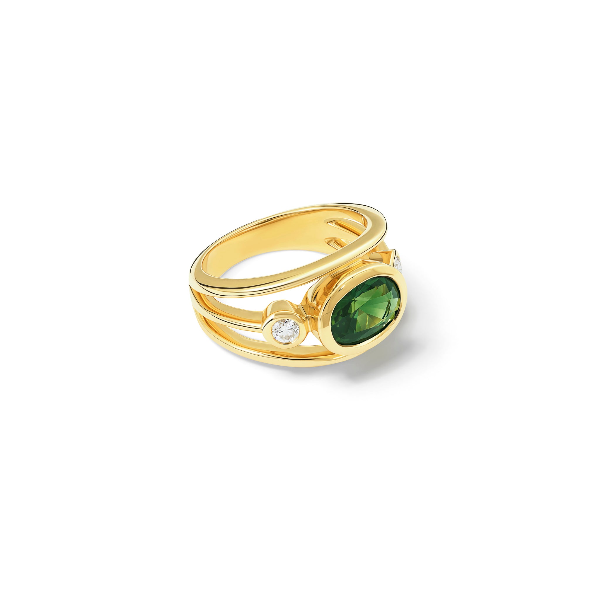 Aeneus Ring 18ct Yellow Gold - Green Sapphire & Diamond