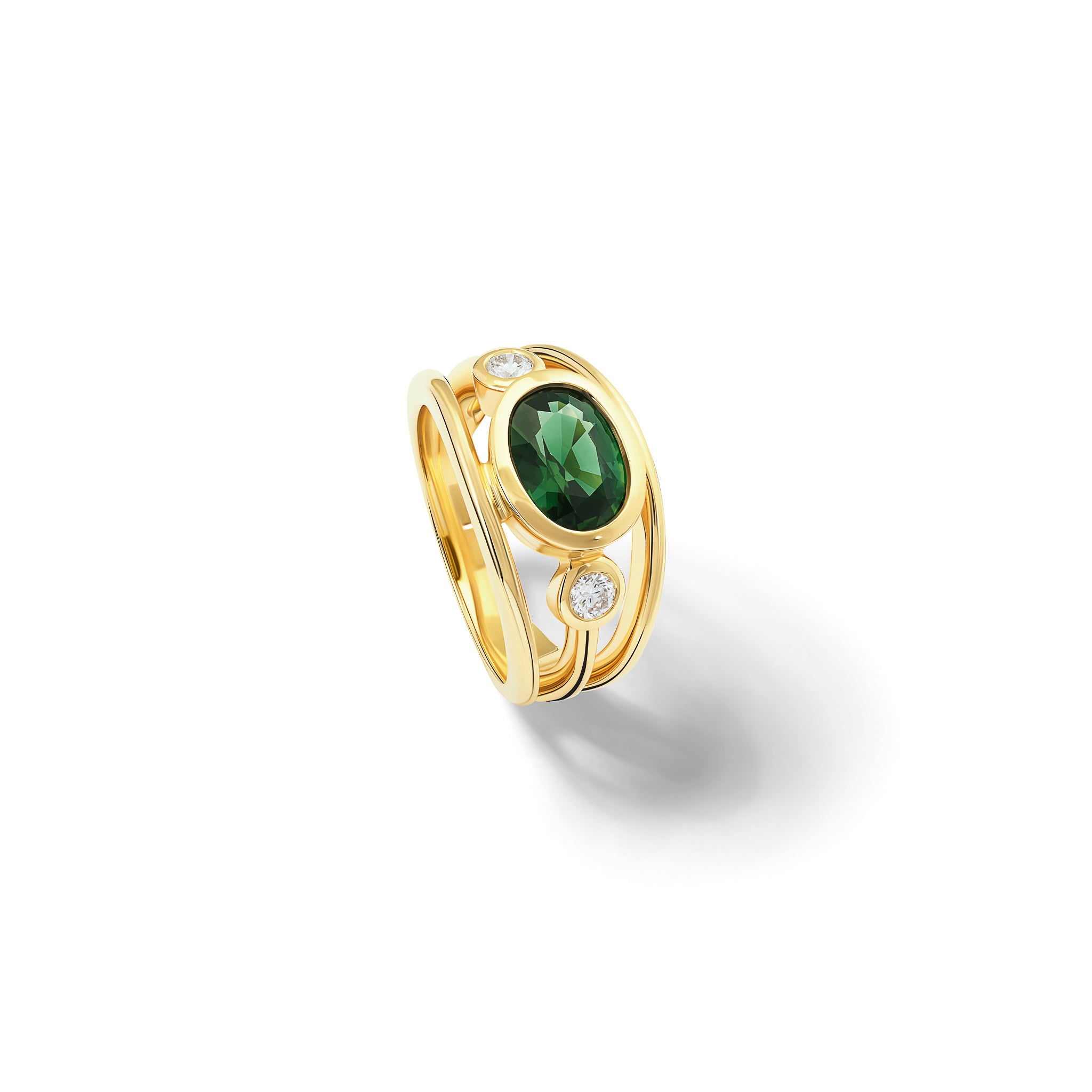 Aeneus Ring 18ct Yellow Gold - Green Sapphire & Diamond