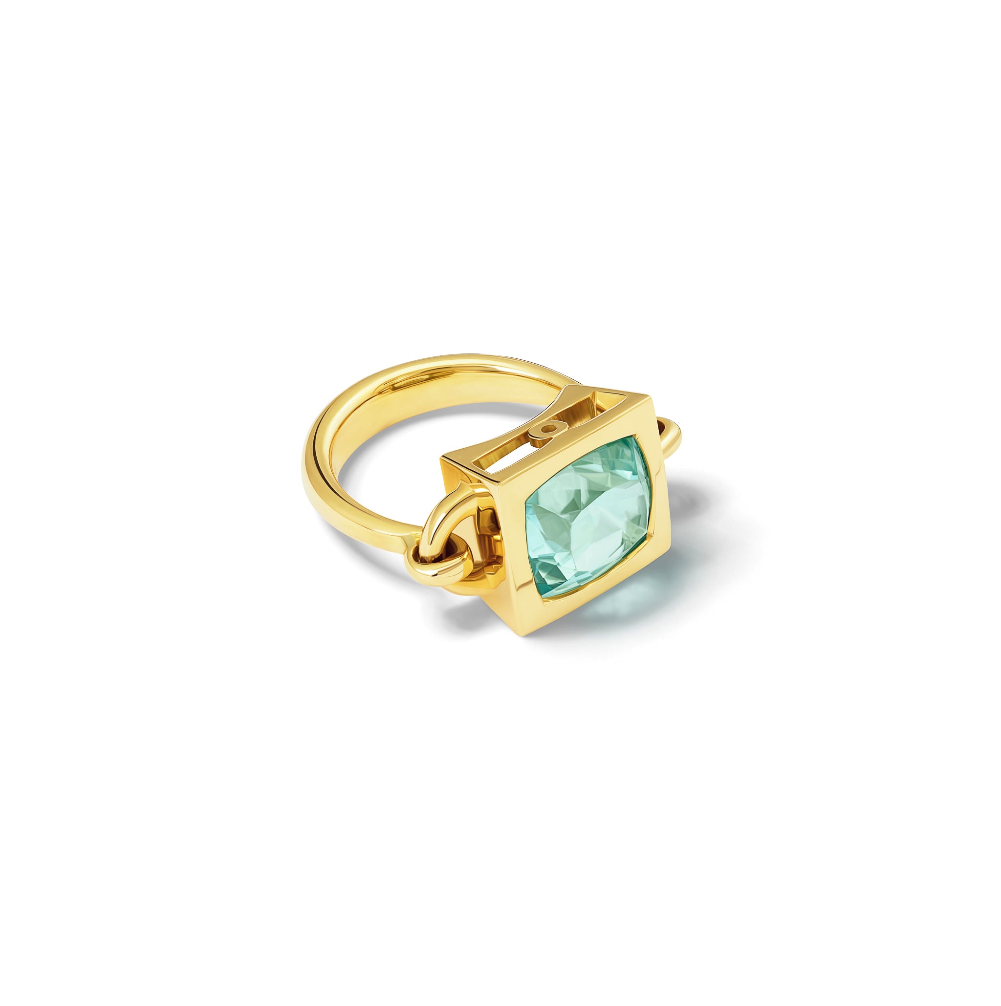 Handcrafted 18ct yellow gold ring featuring a central aquamarine, birthstone of March.