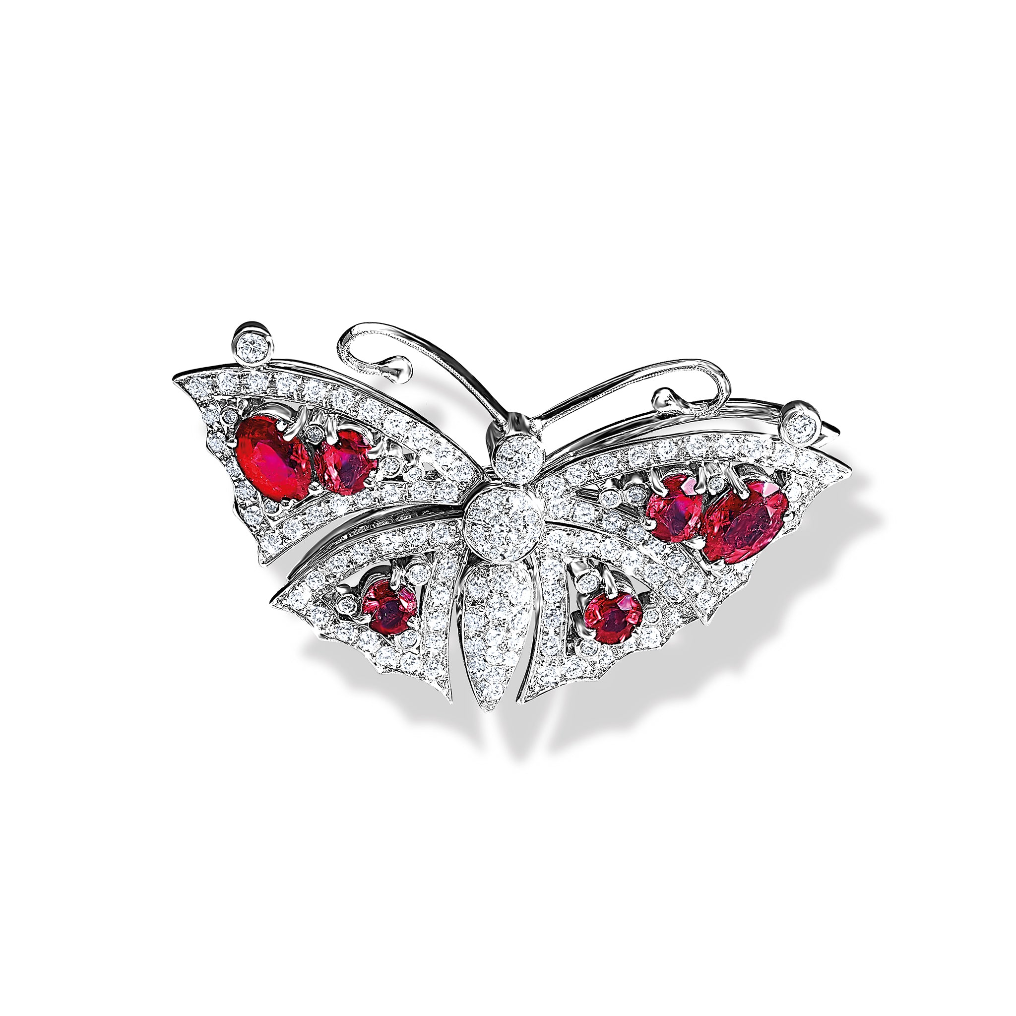 Beijing Butterfly Necklace Pendant 18ct White Gold - Ruby & Diamond