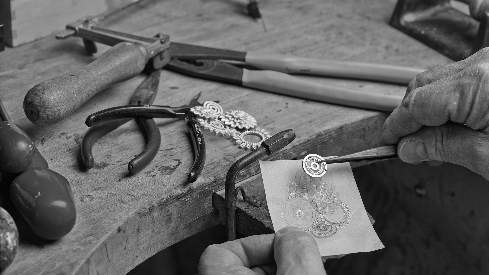 A handcrafted jewel being restored in our London workshop