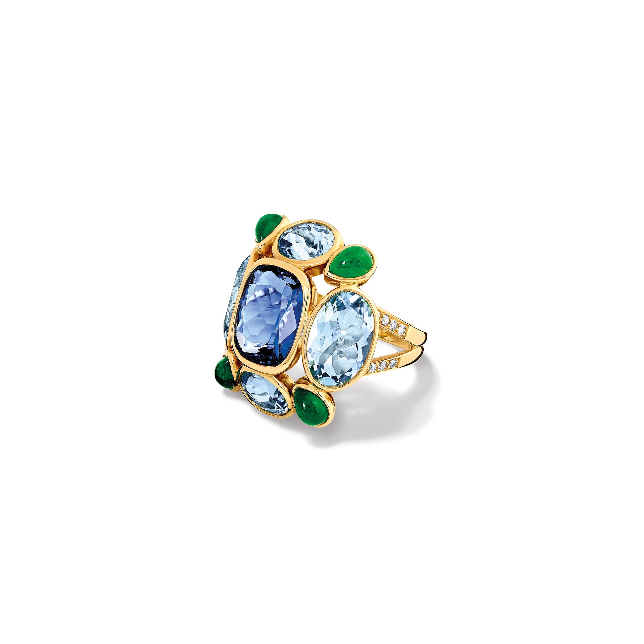 Luiza Ring 18ct Yellow Gold - Tanzanite, Aquamarine, Emerald & Diamond
