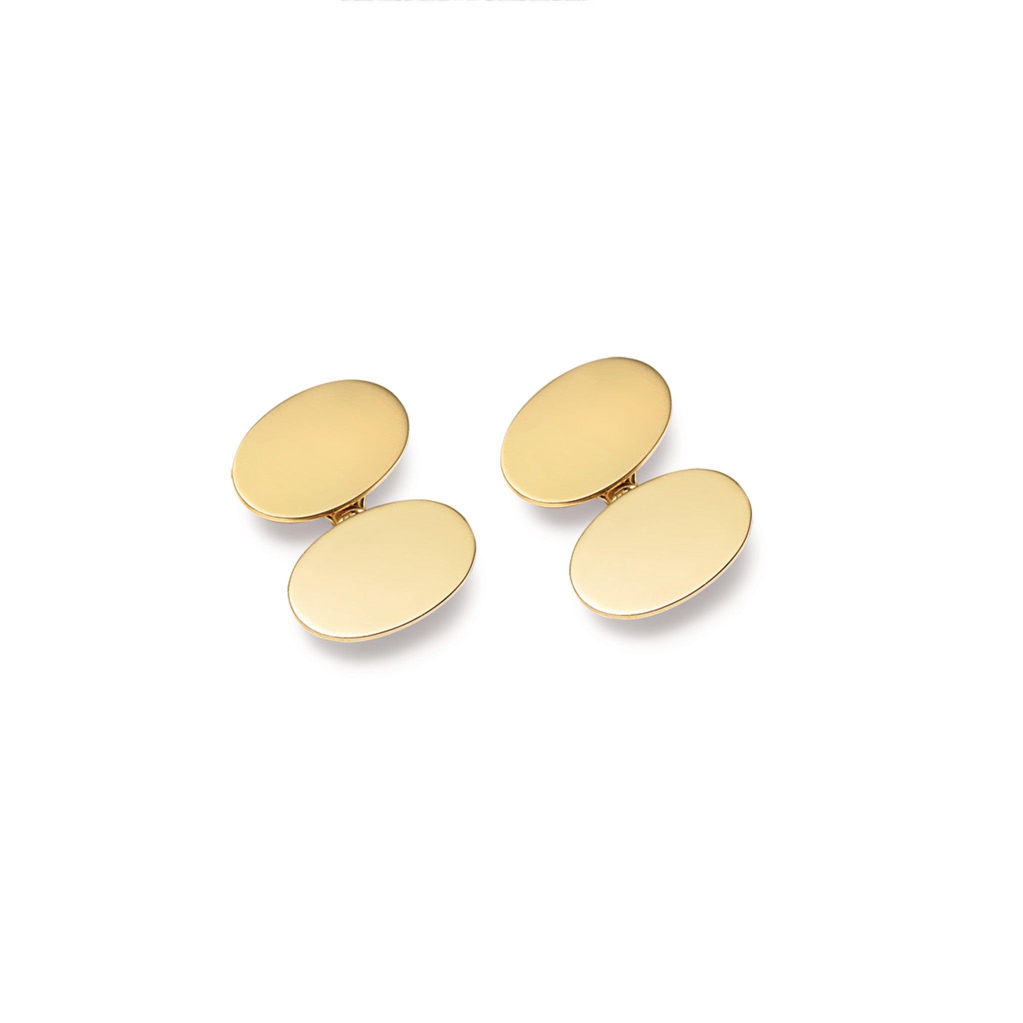 Handcrafted 9ct yellow gold plain oval cufflinks.