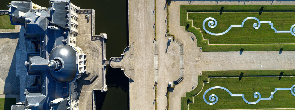 Birds eye view of the castle at Vaux-le-Vicomte.