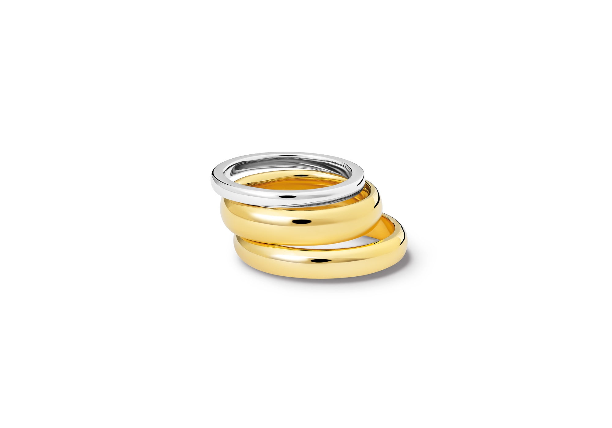 Handcrafted white and yellow gold plain wedding bands.