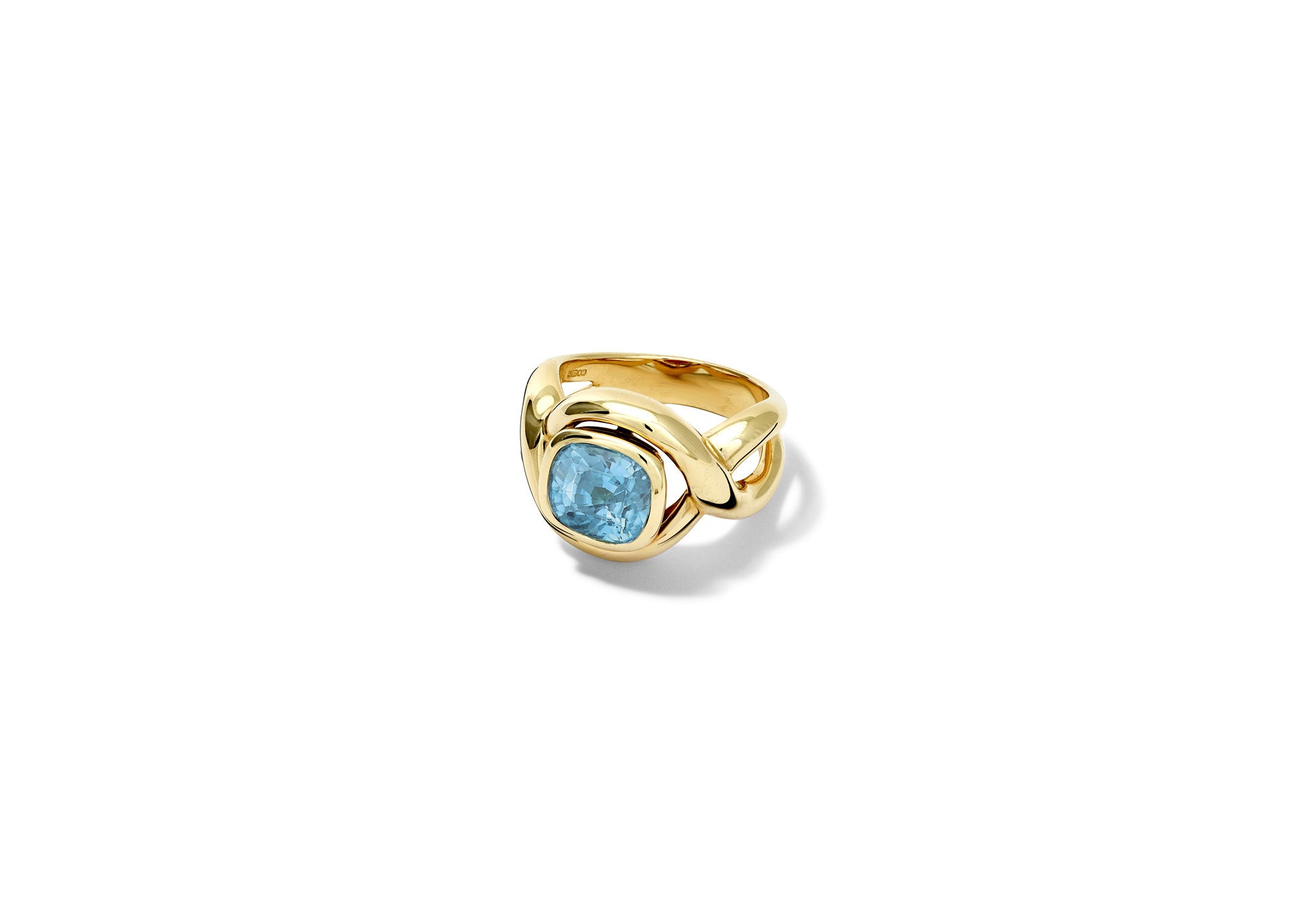 Handcrafted yellow gold ring featuring a facetted zircon gemstone with a twisted shank.